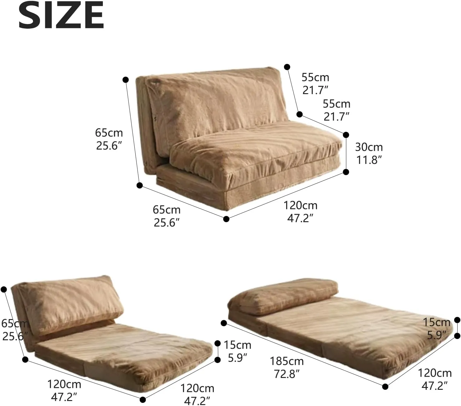 N&V Folding Matress Sofa Bean Bag Bed, Foam Filling Folding Matress Sofa, Includes Removable and Machine Washable Cover, Soft Premium Faux Fur (Medium, Brown)