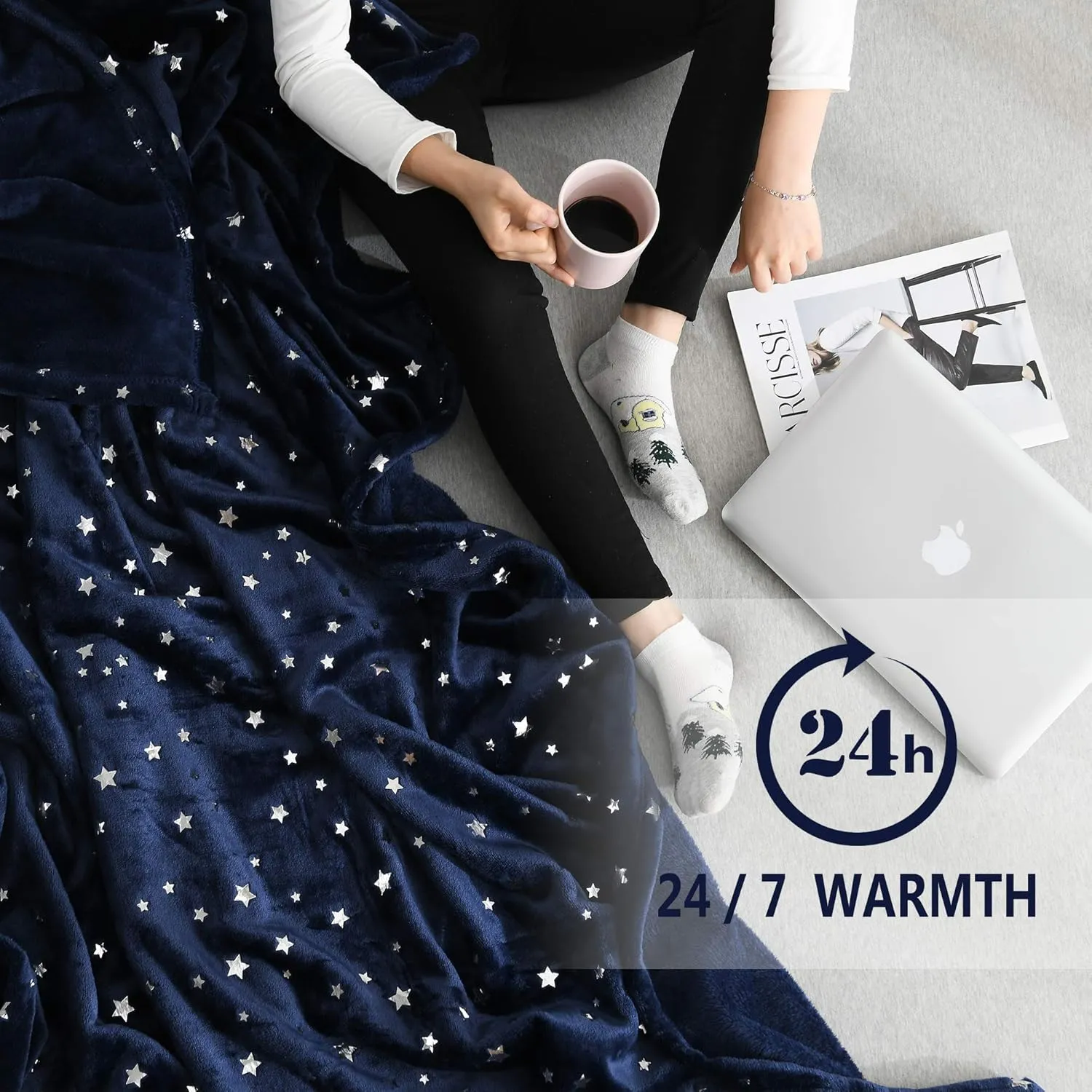 NANPIPER Throw Blanket, Ultra Soft Thick Microplush Bed Blanket, All Season Premium Fluffy Microfiber Fleece Throw for Sofa Couch Throw (50"x65", Navy Blue)