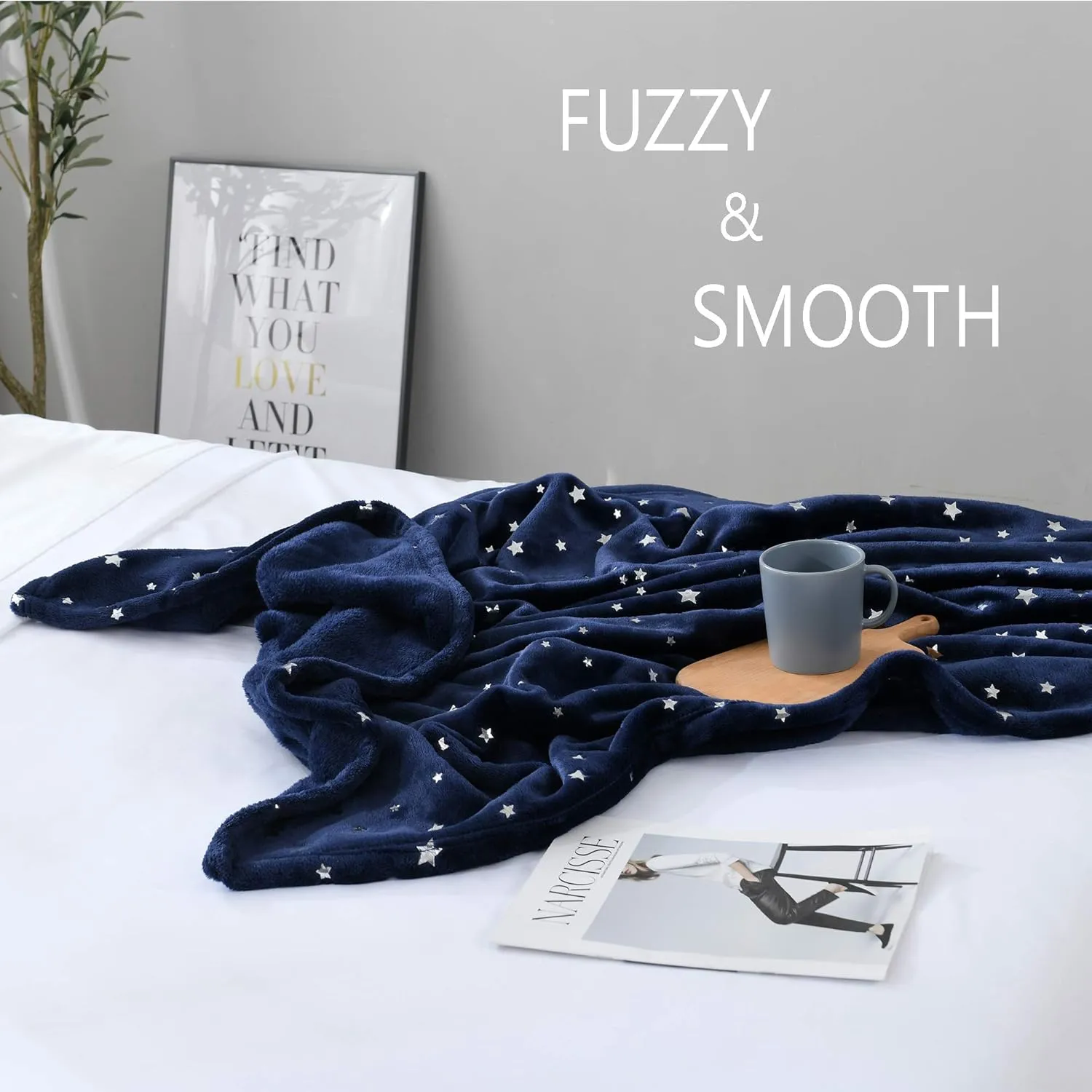 NANPIPER Throw Blanket, Ultra Soft Thick Microplush Bed Blanket, All Season Premium Fluffy Microfiber Fleece Throw for Sofa Couch Throw (50"x65", Navy Blue)