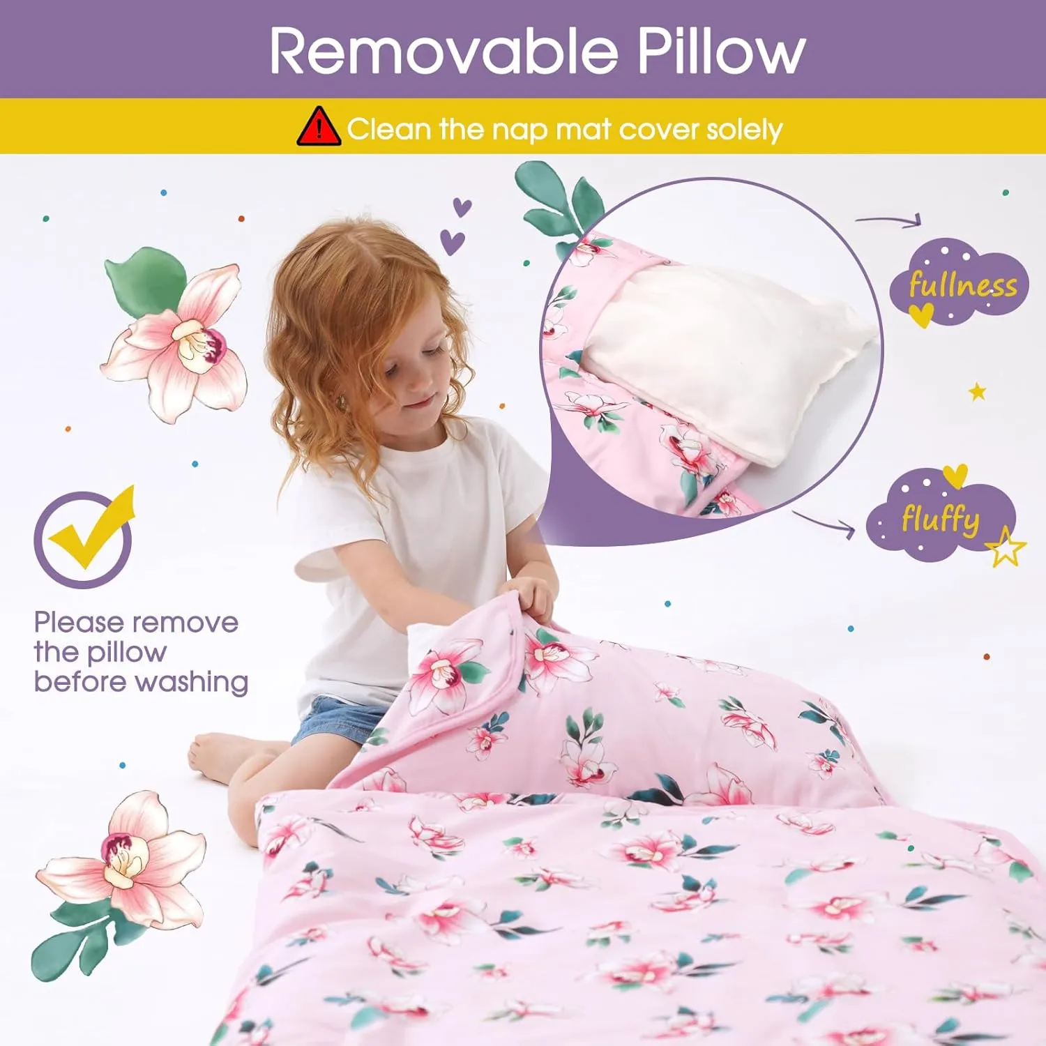 Nap Mat with Pillow Blanket Set: Sleeping Mats for Toddler Kids - Thick Large Roll up Slumber Bag for Daycare Preschool Kindergarten Boys Girls