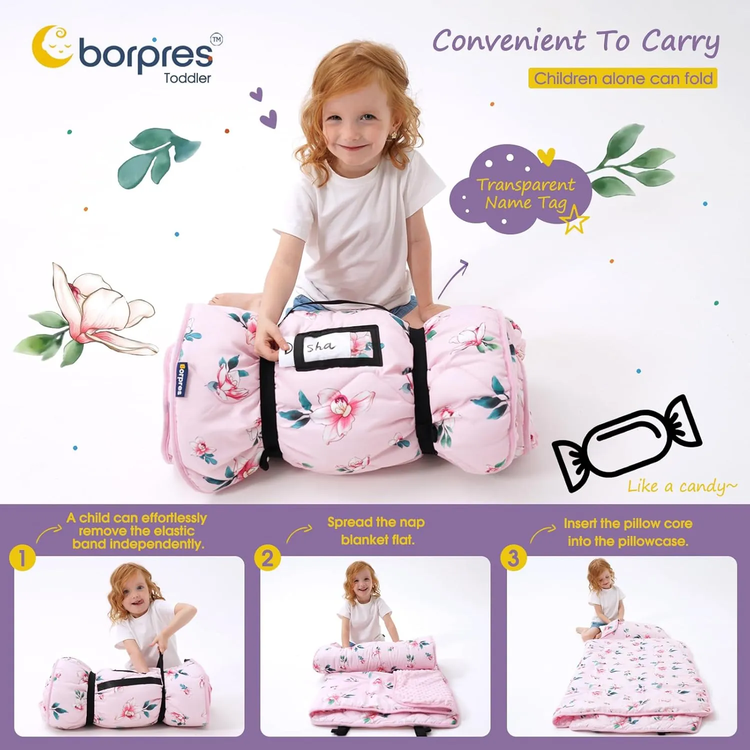 Nap Mat with Pillow Blanket Set: Sleeping Mats for Toddler Kids - Thick Large Roll up Slumber Bag for Daycare Preschool Kindergarten Boys Girls