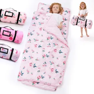 Nap Mat with Pillow Blanket Set: Sleeping Mats for Toddler Kids - Thick Large Roll up Slumber Bag for Daycare Preschool Kindergarten Boys Girls
