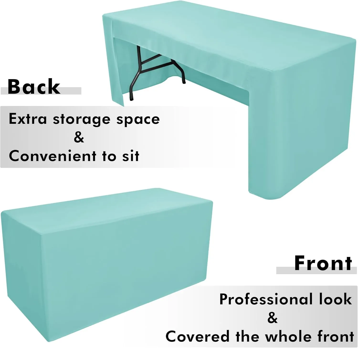 Nasitos 2 Pack Aqua 6ft Table Cloth Fitted-Open Back Folding Table Cover Washable Fabric and Wrinkle Resistant Table Cloth for Trade Show, Book Fair, Career Fair, Convention, Events