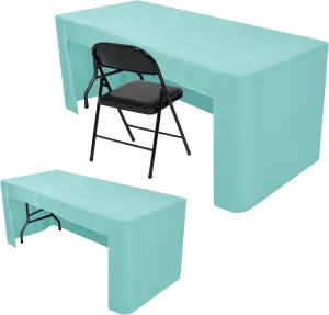 Nasitos 2 Pack Aqua 6ft Table Cloth Fitted-Open Back Folding Table Cover Washable Fabric and Wrinkle Resistant Table Cloth for Trade Show, Book Fair, Career Fair, Convention, Events