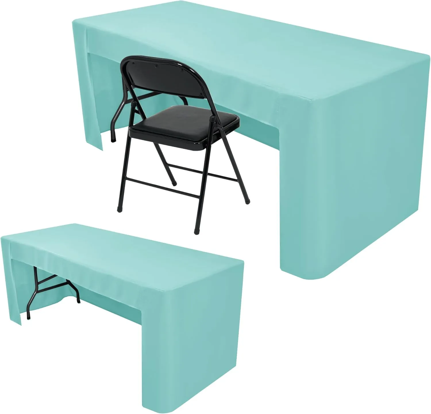 Nasitos 2 Pack Aqua 6ft Table Cloth Fitted-Open Back Folding Table Cover Washable Fabric and Wrinkle Resistant Table Cloth for Trade Show, Book Fair, Career Fair, Convention, Events