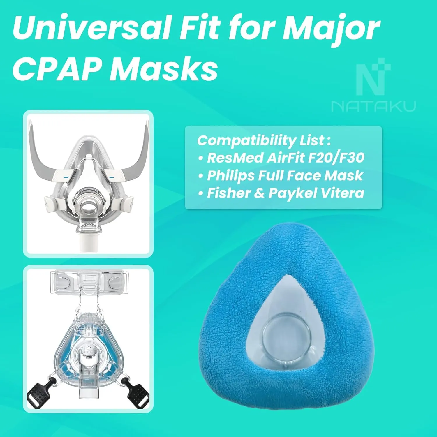 NATAKU Medium CPAP' Mask Liners 6 Pack Ultra Soft Velour Cushion Covers for ResMed F20, Air Leak Prevention & Redness Relief, Reusable Washable Design for Great Sleeping