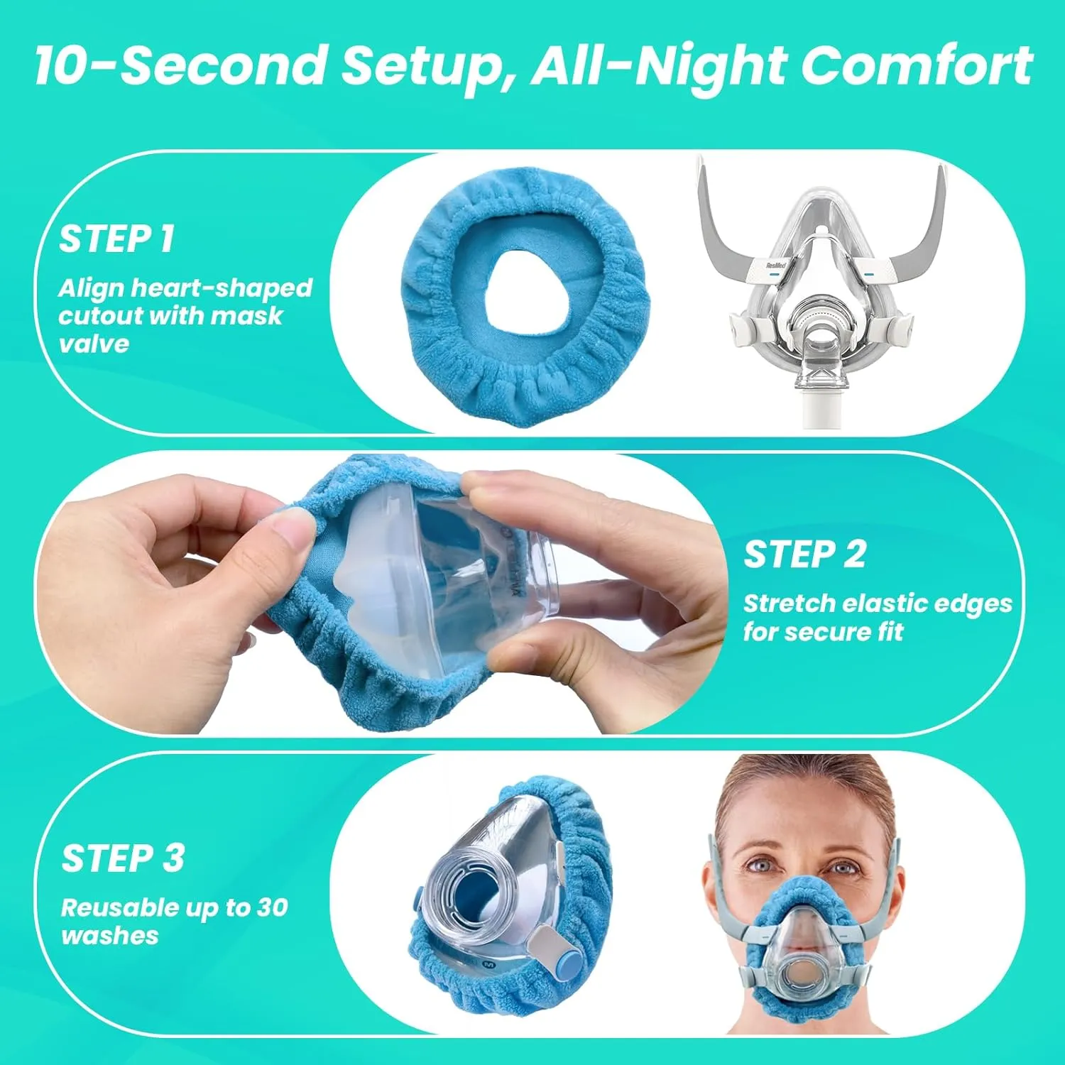 NATAKU Medium CPAP' Mask Liners 6 Pack Ultra Soft Velour Cushion Covers for ResMed F20, Air Leak Prevention & Redness Relief, Reusable Washable Design for Great Sleeping