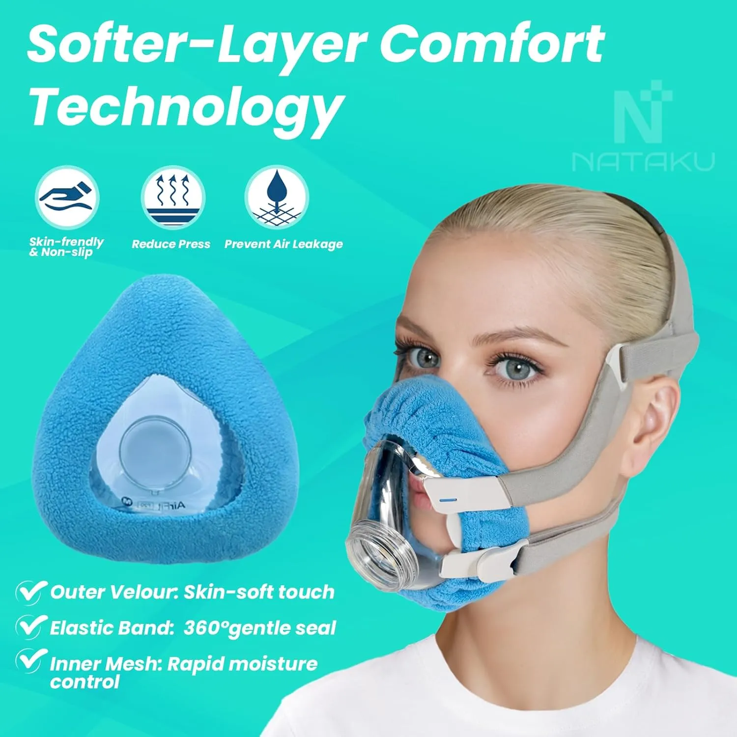 NATAKU Medium CPAP' Mask Liners 6 Pack Ultra Soft Velour Cushion Covers for ResMed F20, Air Leak Prevention & Redness Relief, Reusable Washable Design for Great Sleeping