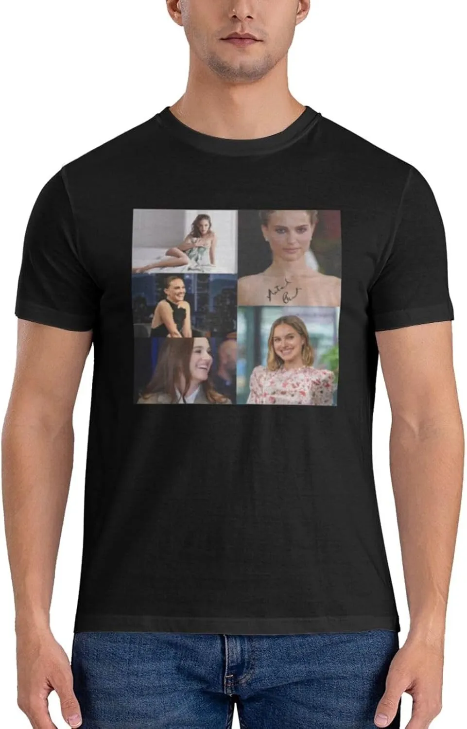 Natalie Music Portman Men's T-Shirts Short Sleeve Cotton Casual Basic Tee Shirts Black