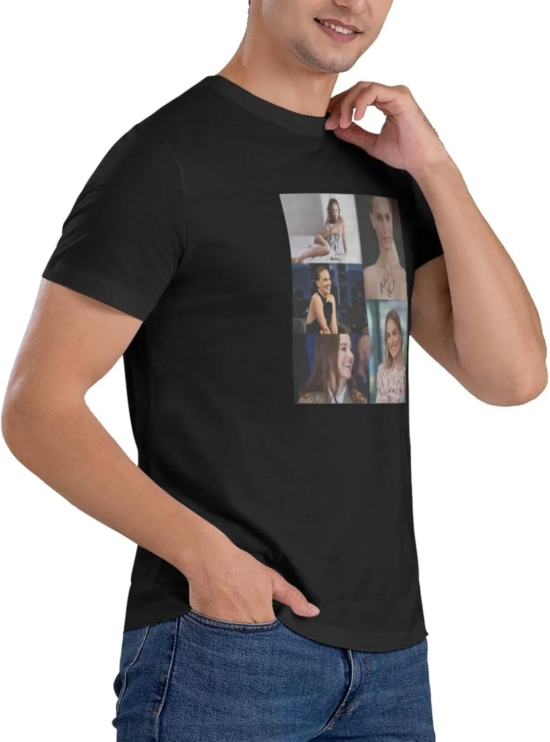 Natalie Music Portman Men's T-Shirts Short Sleeve Cotton Casual Basic Tee Shirts Black
