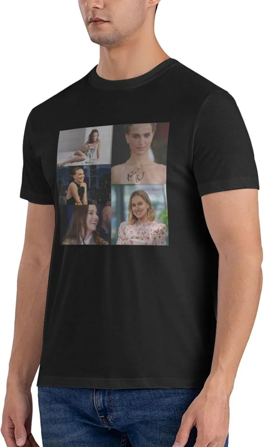 Natalie Music Portman Men's T-Shirts Short Sleeve Cotton Casual Basic Tee Shirts Black