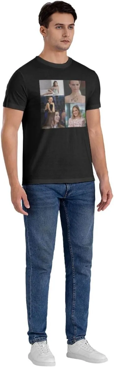 Natalie Music Portman Men's T-Shirts Short Sleeve Cotton Casual Basic Tee Shirts Black