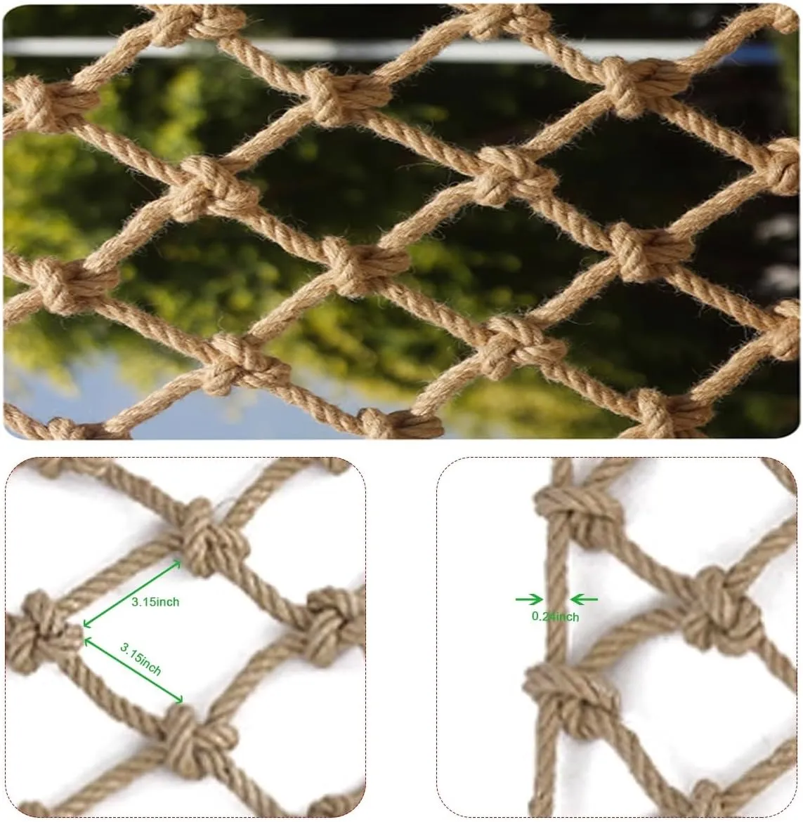 Natural Jute Hemp Rope Net,Indoor and Outdoor Decorations for Parties,Cafes,Living Rooms,Gardens,Reusable Plant Climbing Netting(4Mx4M)