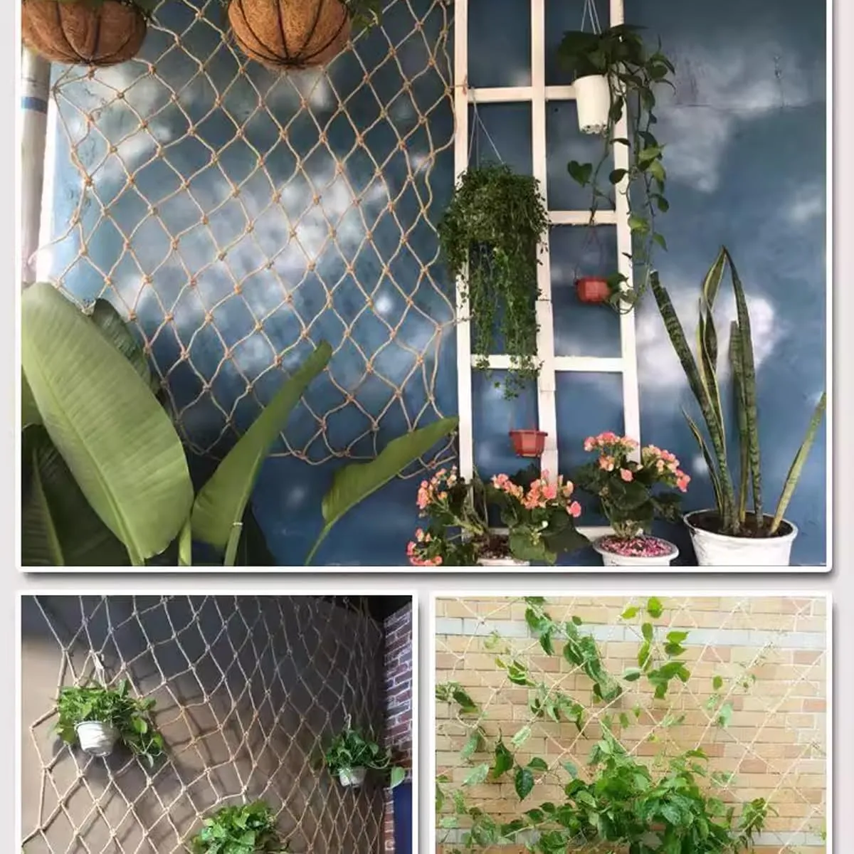 Natural Jute Hemp Rope Net,Indoor and Outdoor Decorations for Parties,Cafes,Living Rooms,Gardens,Reusable Plant Climbing Netting(4Mx4M)