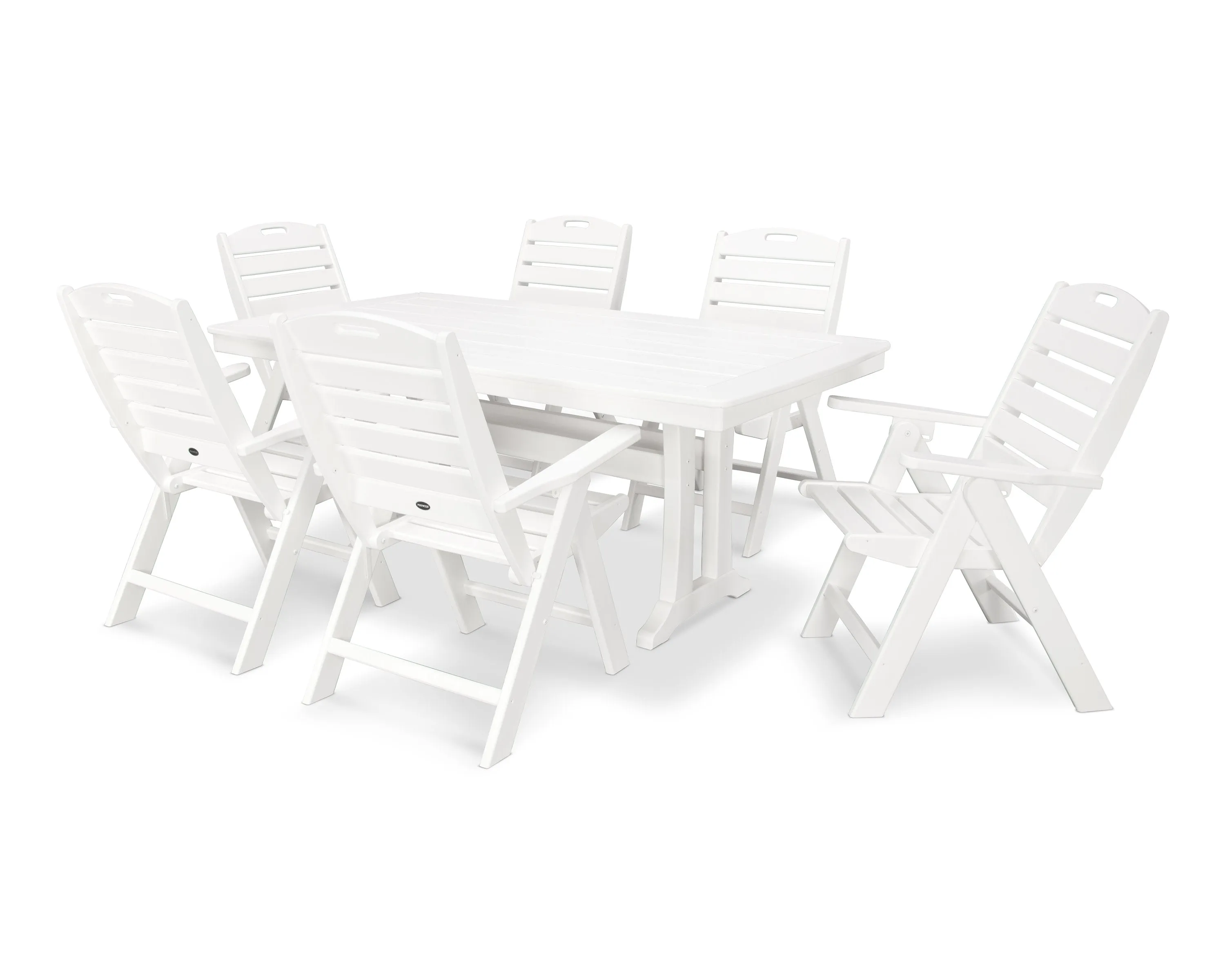 Nautical Folding Highback Chair 7-Piece Dining Set with Trestle Legs