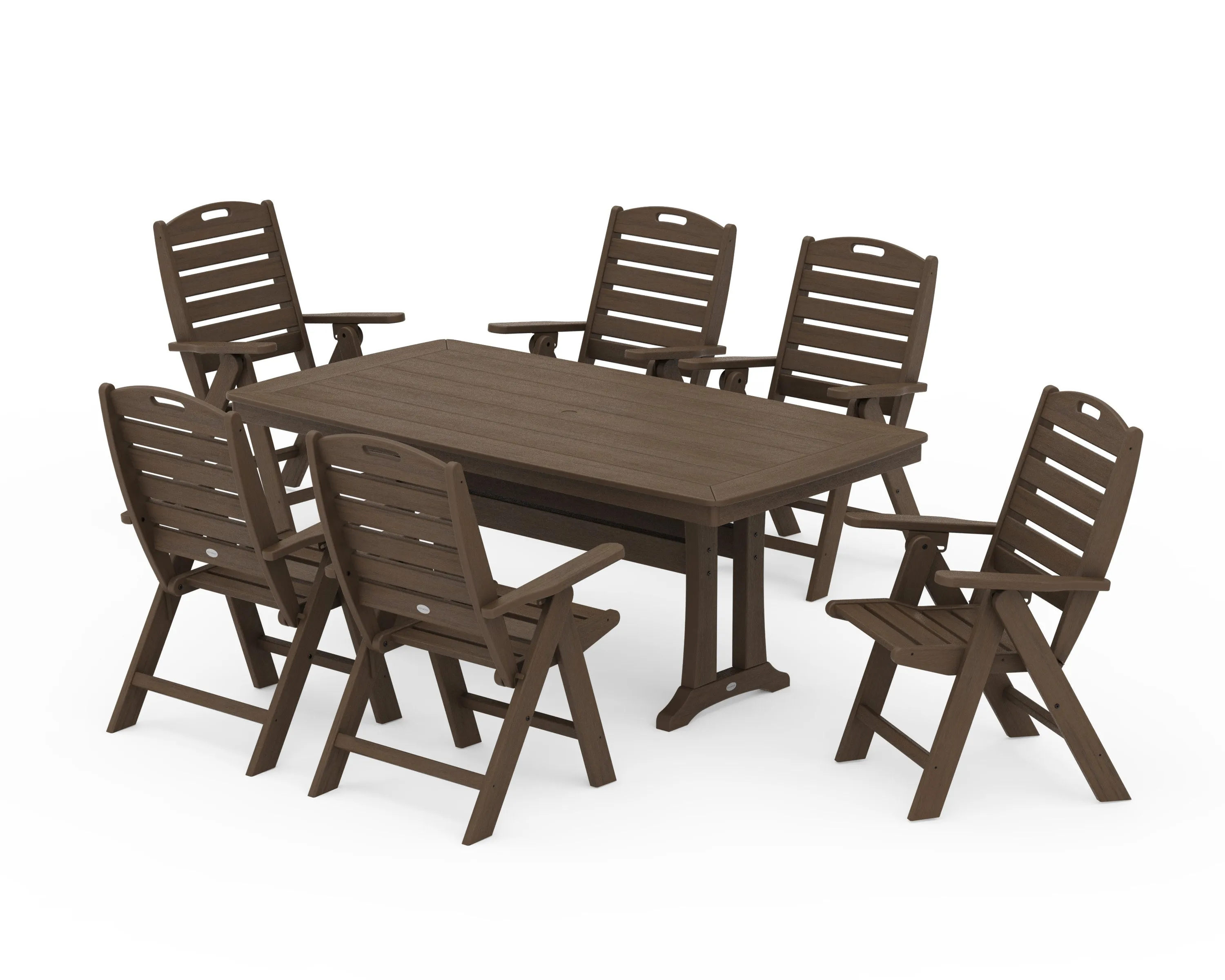 Nautical Folding Highback Chair 7-Piece Dining Set with Trestle Legs