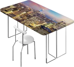 Navy Blue Gray Tablecloth for Folding Table New York City Empire State Dining Room Table- Machine Washable Table Cover Protector Cityscape Fits up 4 Foot Tables