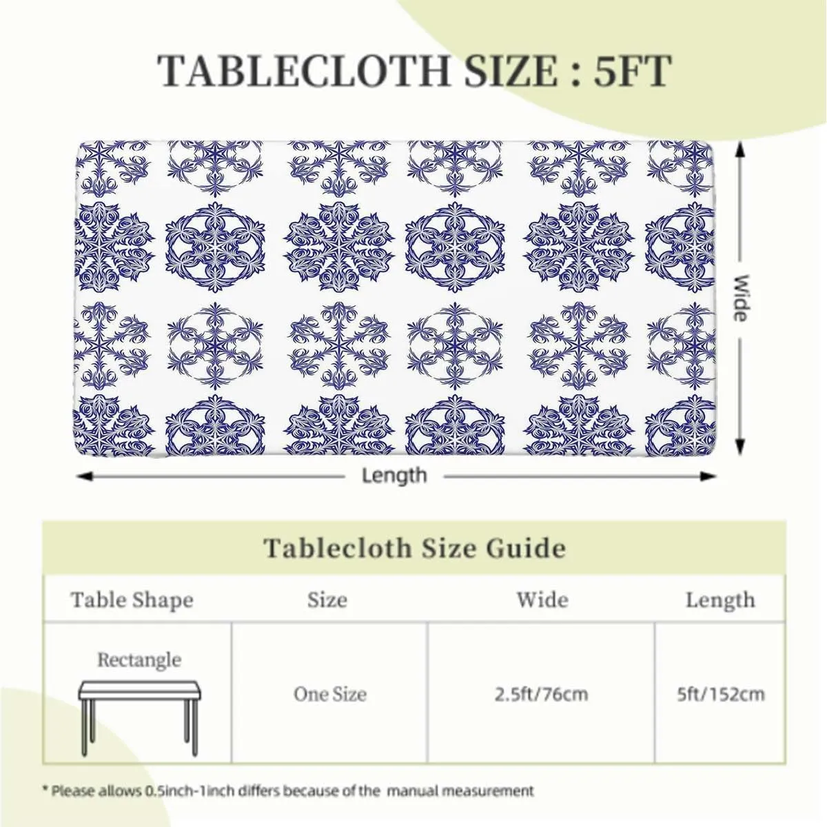 Navy Blue White Elastic Fitted Picnic Table Cover Old Fashioned Motifs Water Resistant, Windproof Table Protector for Dining Room Table Blue and White Fits up 5 Foot Tables