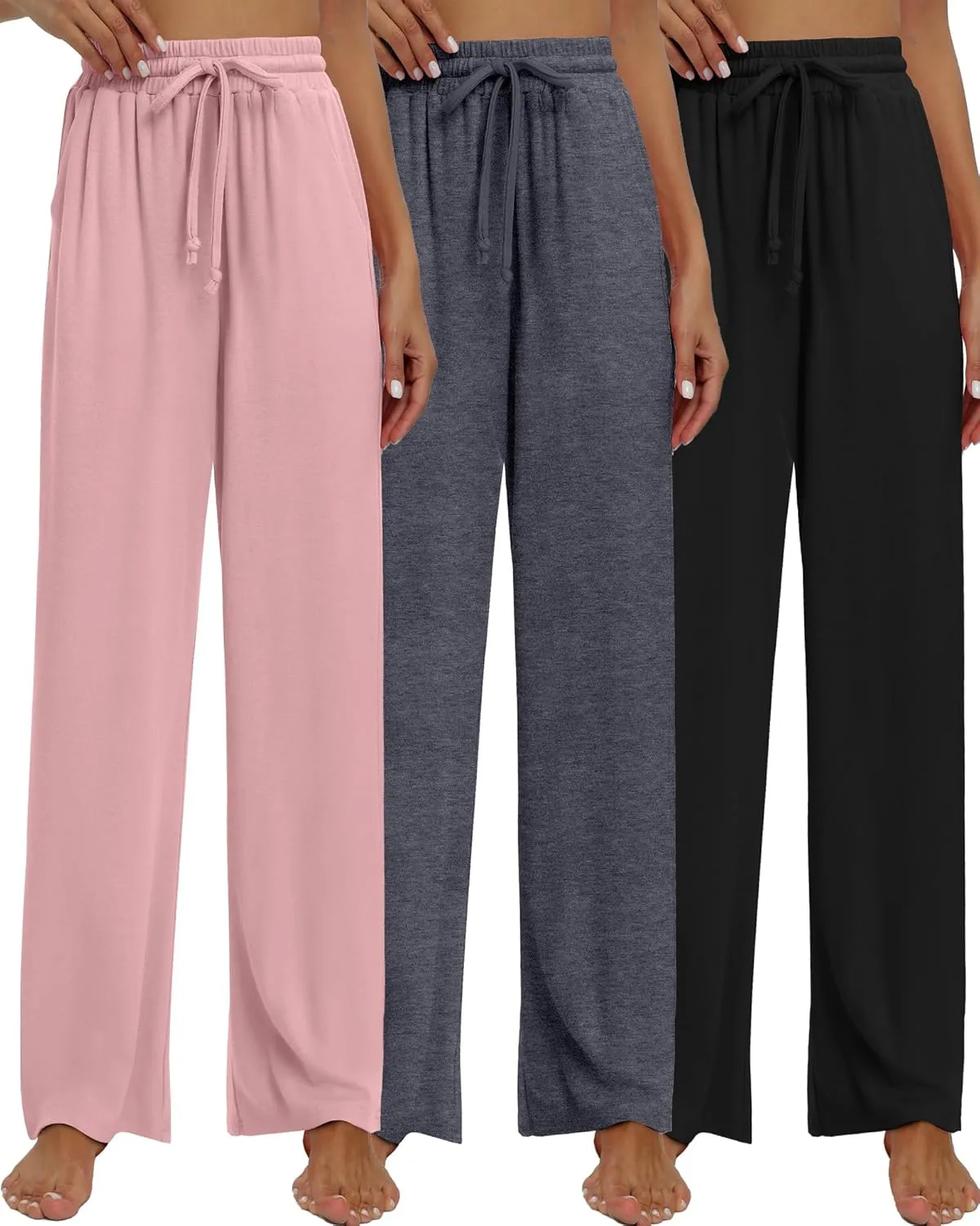 Neer 3 Pack Women's Baggy Sweatpants with Pockets, Wide Leg Yoga Pants Cozy Thick Lounge Pants Drawstring Casual Loose Jogger