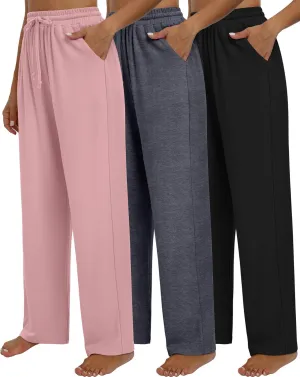 Neer 3 Pack Women's Baggy Sweatpants with Pockets, Wide Leg Yoga Pants Cozy Thick Lounge Pants Drawstring Casual Loose Jogger