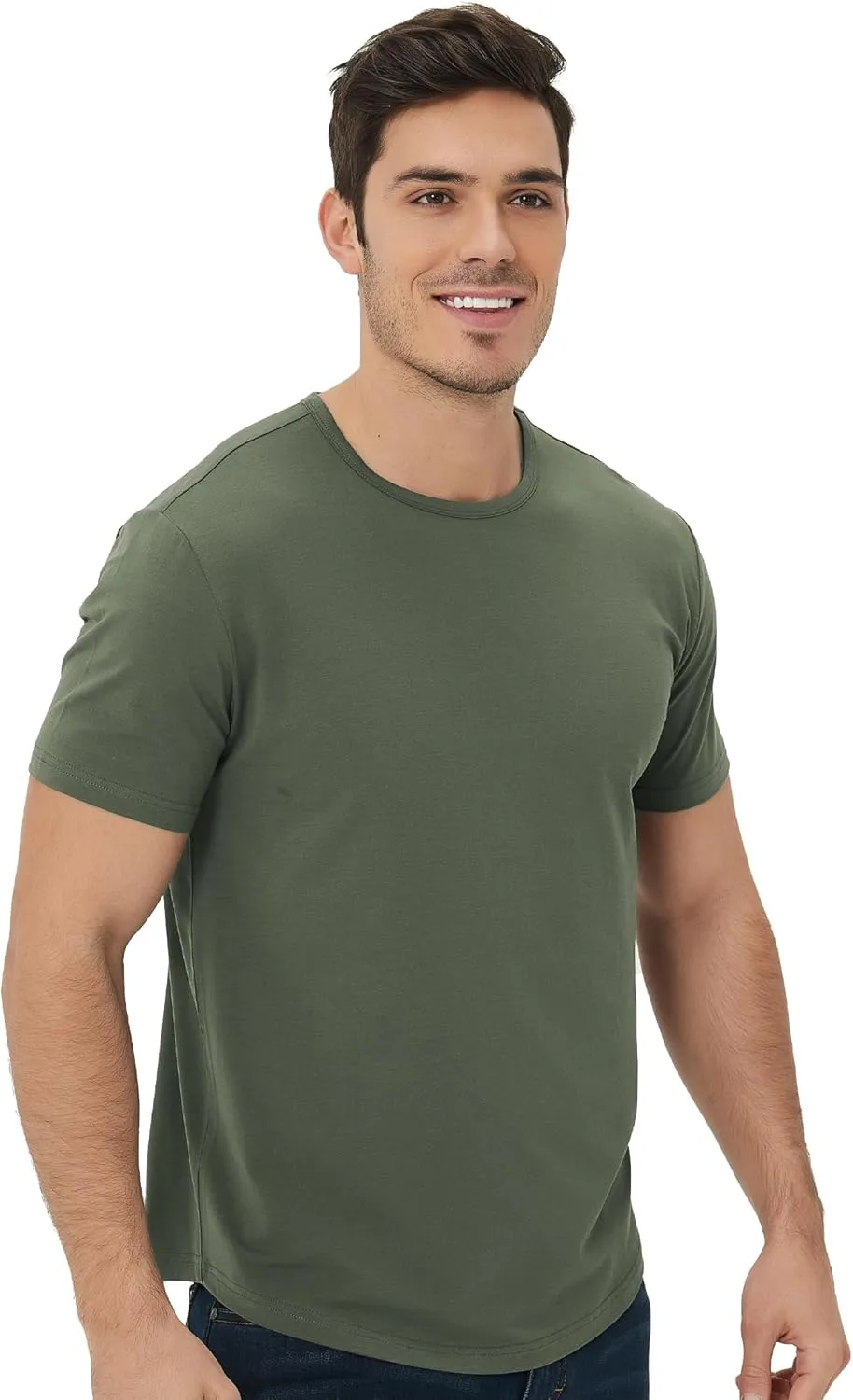 netdraw Men's Ultra Soft Bamboo Viscose T-Shirt Curve Hem Lightweight Cooling Short/Long Sleeve Casual Basic Tee Shirt