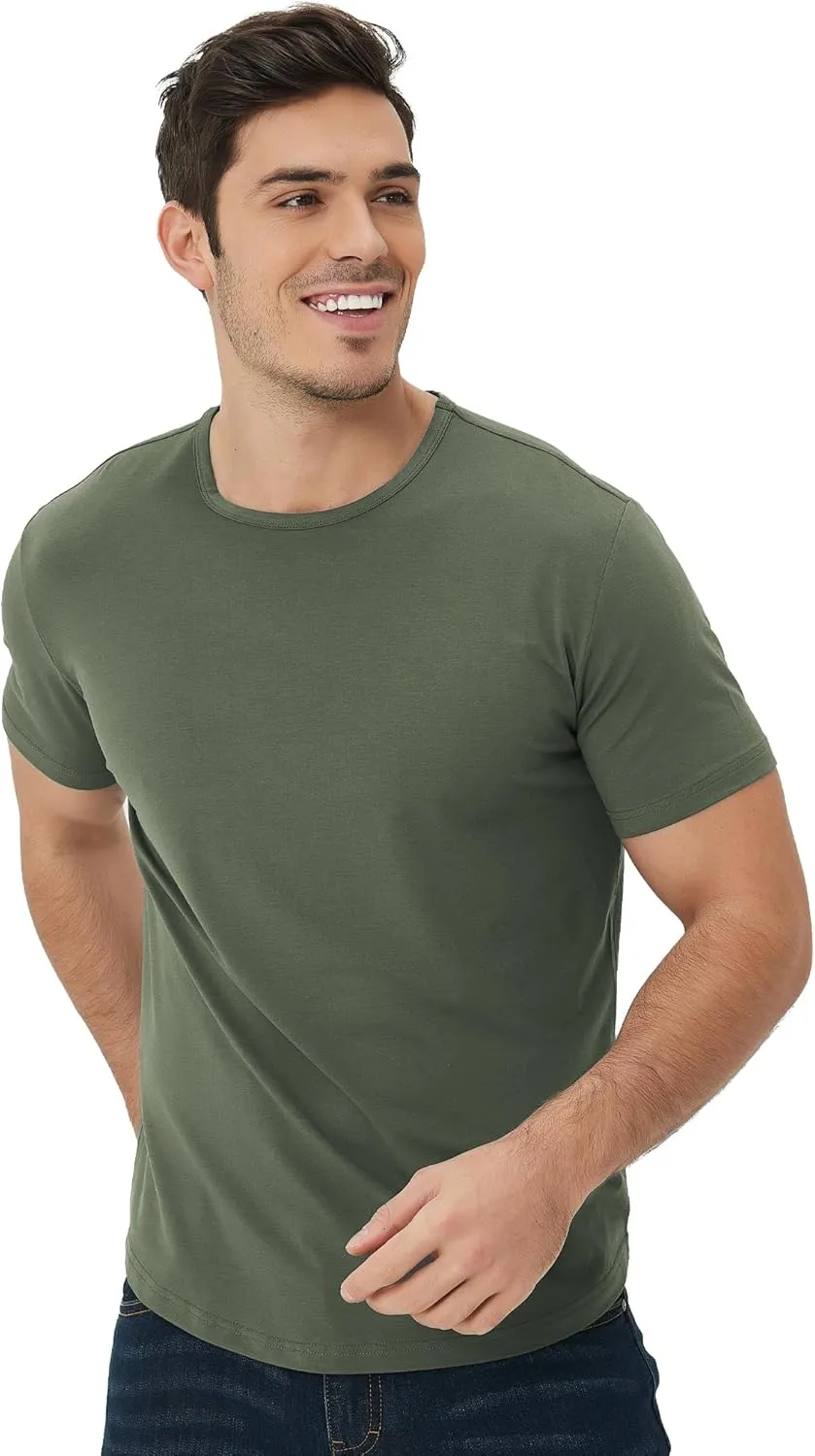 netdraw Men's Ultra Soft Bamboo Viscose T-Shirt Curve Hem Lightweight Cooling Short/Long Sleeve Casual Basic Tee Shirt