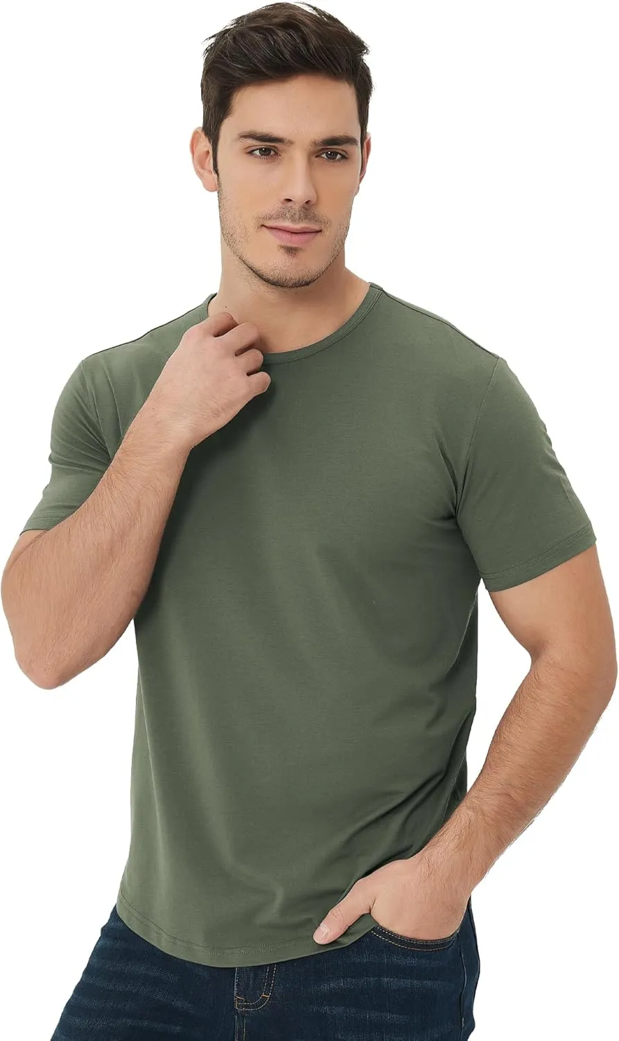 netdraw Men's Ultra Soft Bamboo Viscose T-Shirt Curve Hem Lightweight Cooling Short/Long Sleeve Casual Basic Tee Shirt
