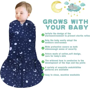 Newborn Sleep Sack Baby Swaddle,Swaddle me 0-3 Month,3-Way Adjustable Wearable Blanket,100% Rayon Cotton Swaddling Sleeping Bag，TOG 0.5 (Starry Sky, 0-3 Months)