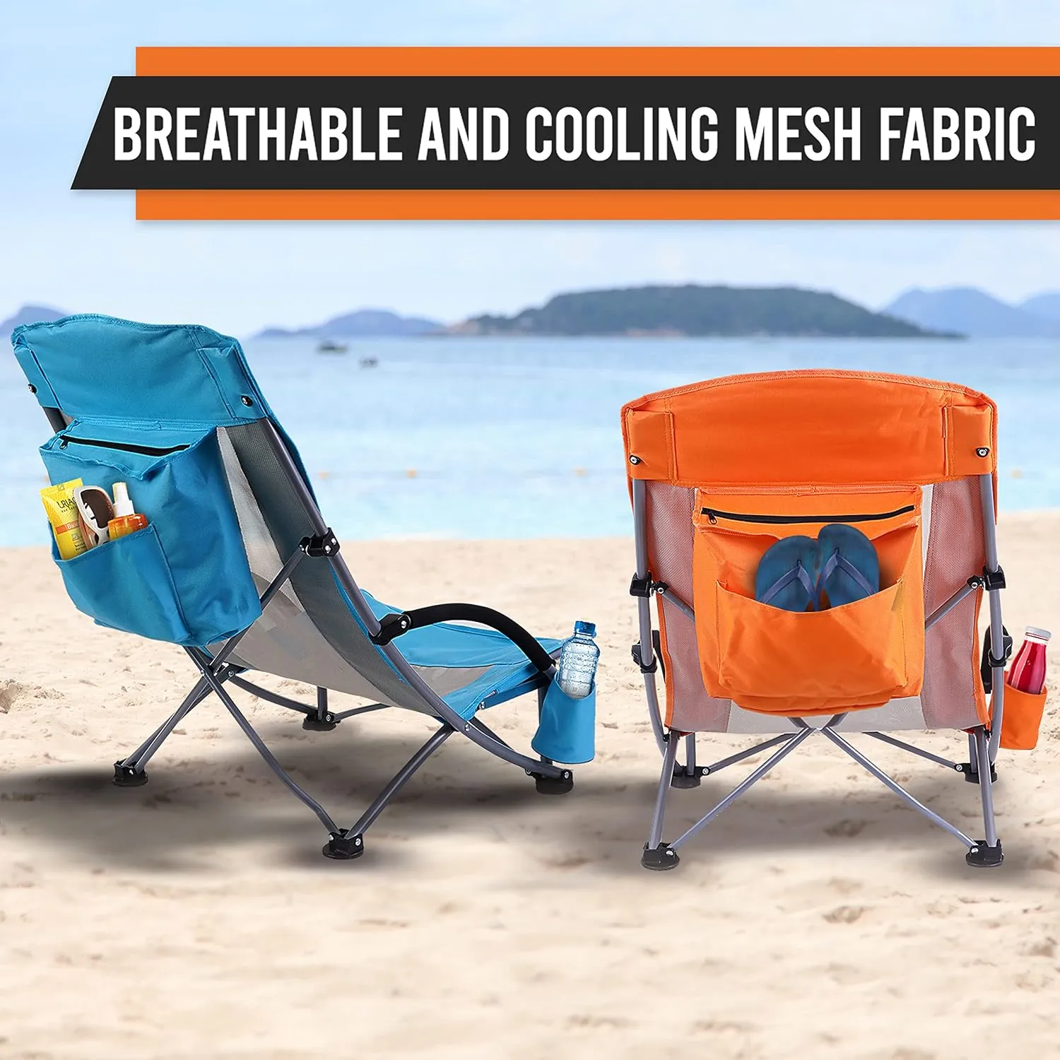 Nice C Beach Chair, Beach Chairs for Adults w/Cooler Compact High Back, Cup Holder & Carry Bag & Heavy Duty Outdoor, Camping, BBQ, Beach, Travel, Picnic, Festival (One Orange)