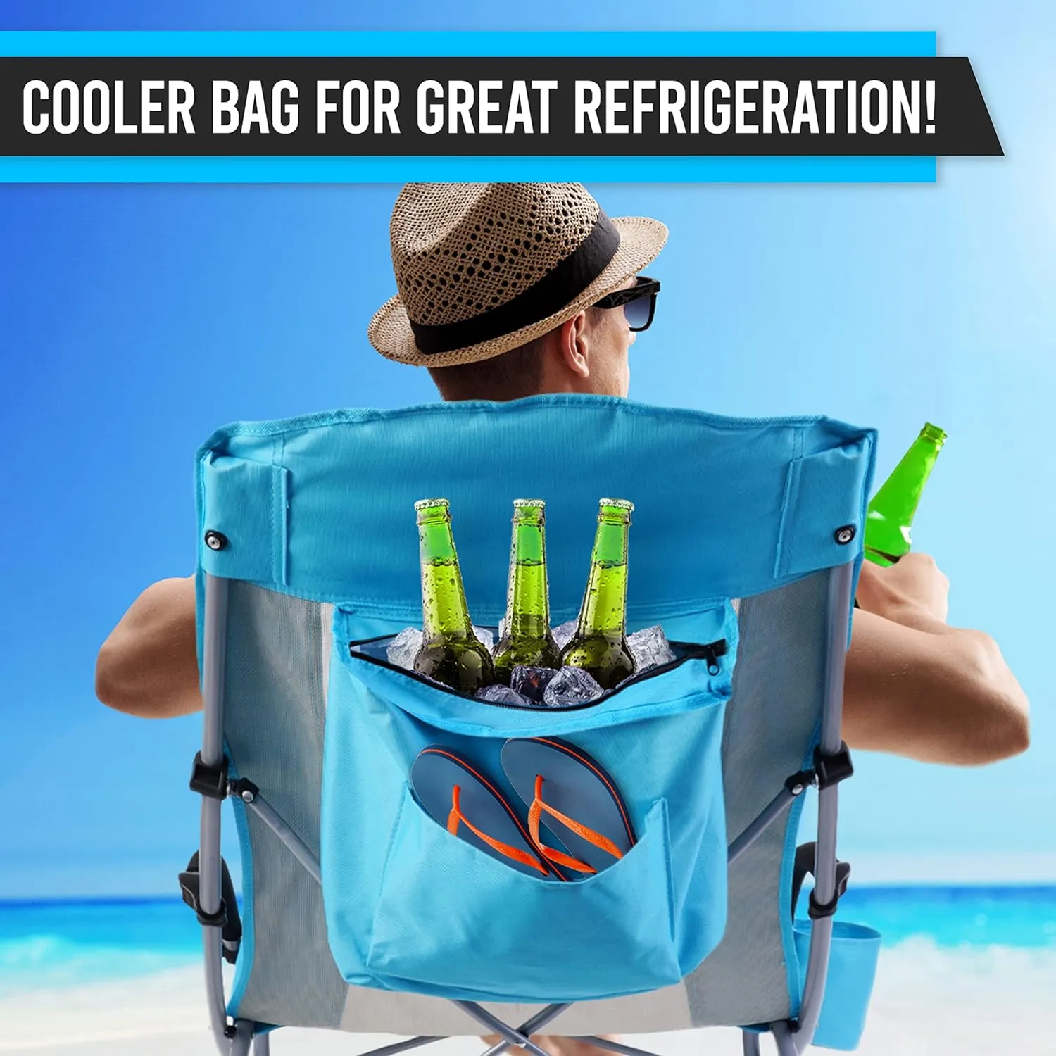 Nice C Beach Chair, Beach Chairs for Adults w/Cooler Compact High Back, Cup Holder & Carry Bag & Heavy Duty Outdoor, Camping, BBQ, Beach, Travel, Picnic, Festival (One Orange)