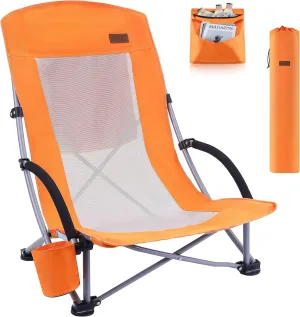 Nice C Beach Chair, Beach Chairs for Adults w/Cooler Compact High Back, Cup Holder & Carry Bag & Heavy Duty Outdoor, Camping, BBQ, Beach, Travel, Picnic, Festival (One Orange)