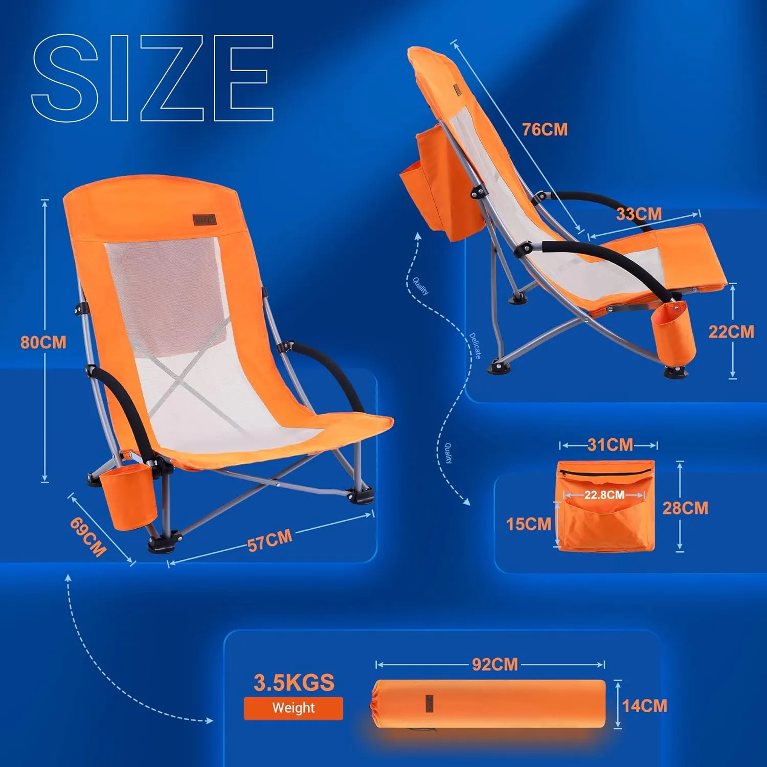 Nice C Beach Chair, Beach Chairs for Adults w/Cooler Compact High Back, Cup Holder & Carry Bag & Heavy Duty Outdoor, Camping, BBQ, Beach, Travel, Picnic, Festival (One Orange)