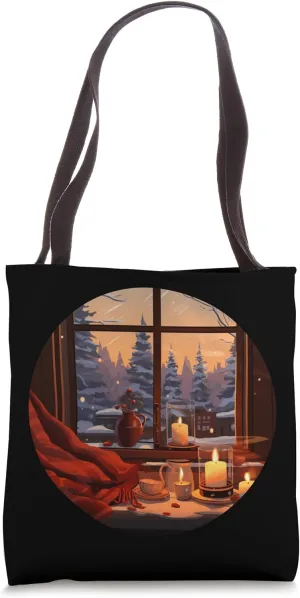 Nice cosy Home season with Candlelight in Winter Scenery Tote Bag