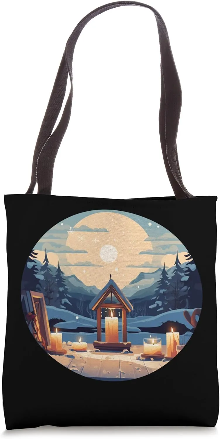 Nice Winter Landform with Snow and Candles Costume Tote Bag