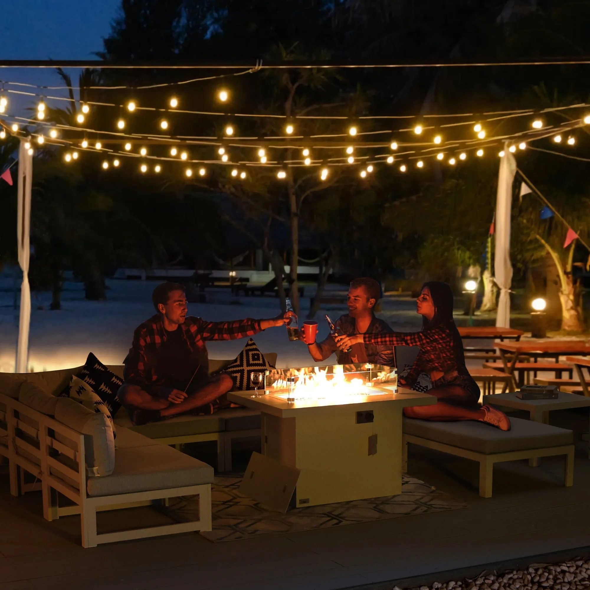 NICESOUL Aluminum Patio Sofa with Fire Pit, Chaise Lounge, Table 6 Seater 8-Piece