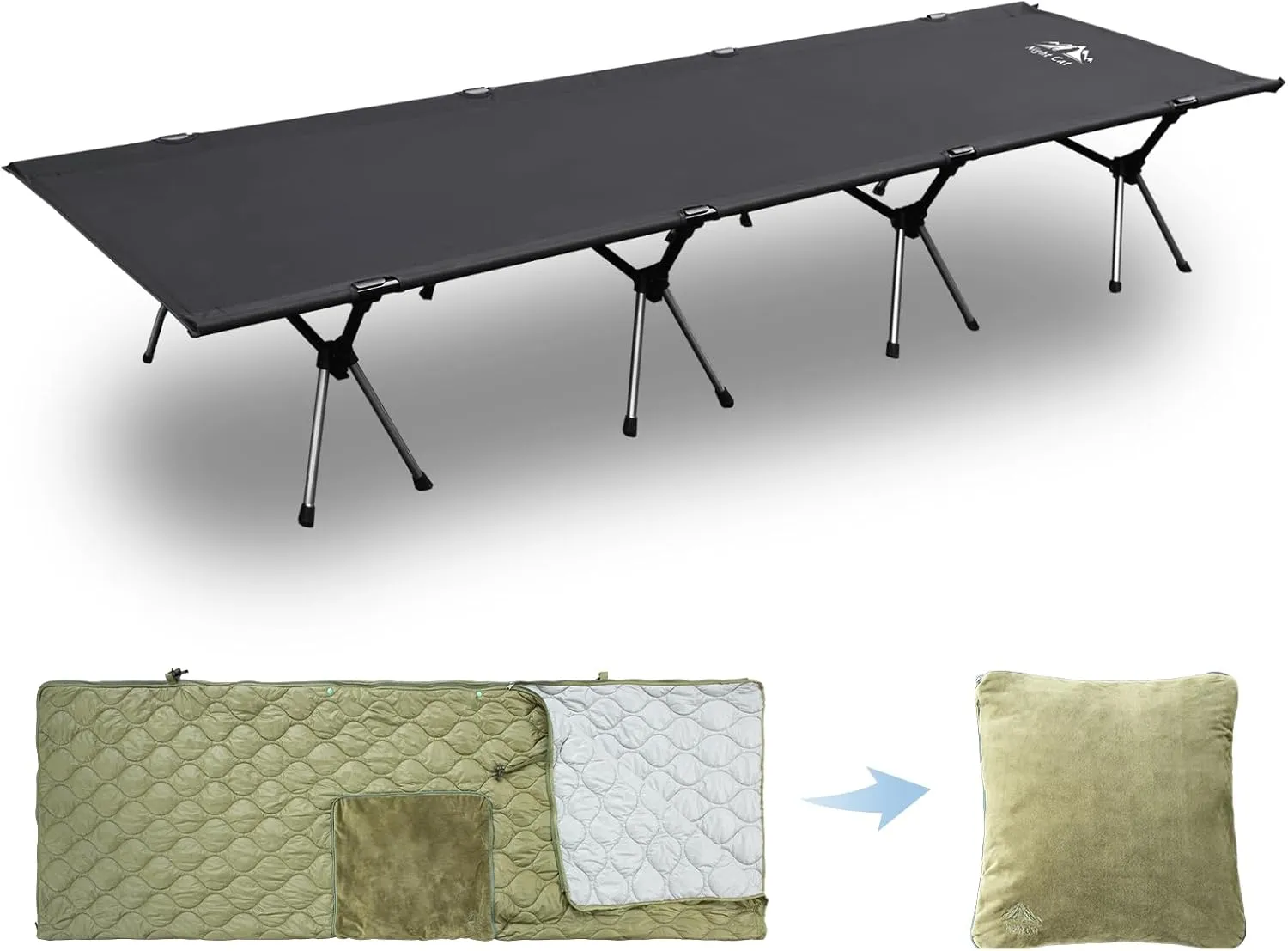 Night Cat Camping Cot Bed Folding Sleeping Cots with 4 in 1 Poncho Sleeping Bags