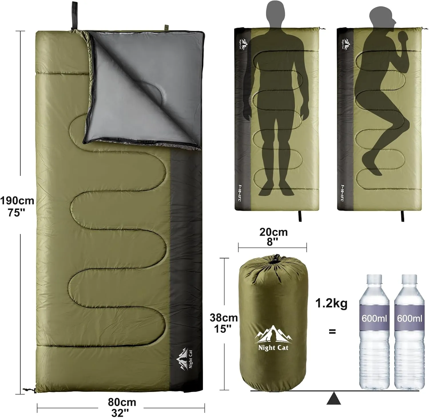 Night Cat Camping Sleeping Bag for Adults Portable Lightweight Backpacking Hiking Traveling Indoor Outdoor Temperature 5-15℃ Switch to a Quilt or Blanket