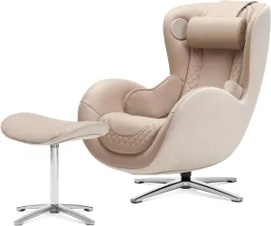 Nouhaus Classic Massage Chair with Ottoman – Mellow Sand Leather Recliner with Percussive Shiatsu Massager, Built-in Speaker & Full Body Spot Massage – Ultimate Comfort for Home & Office