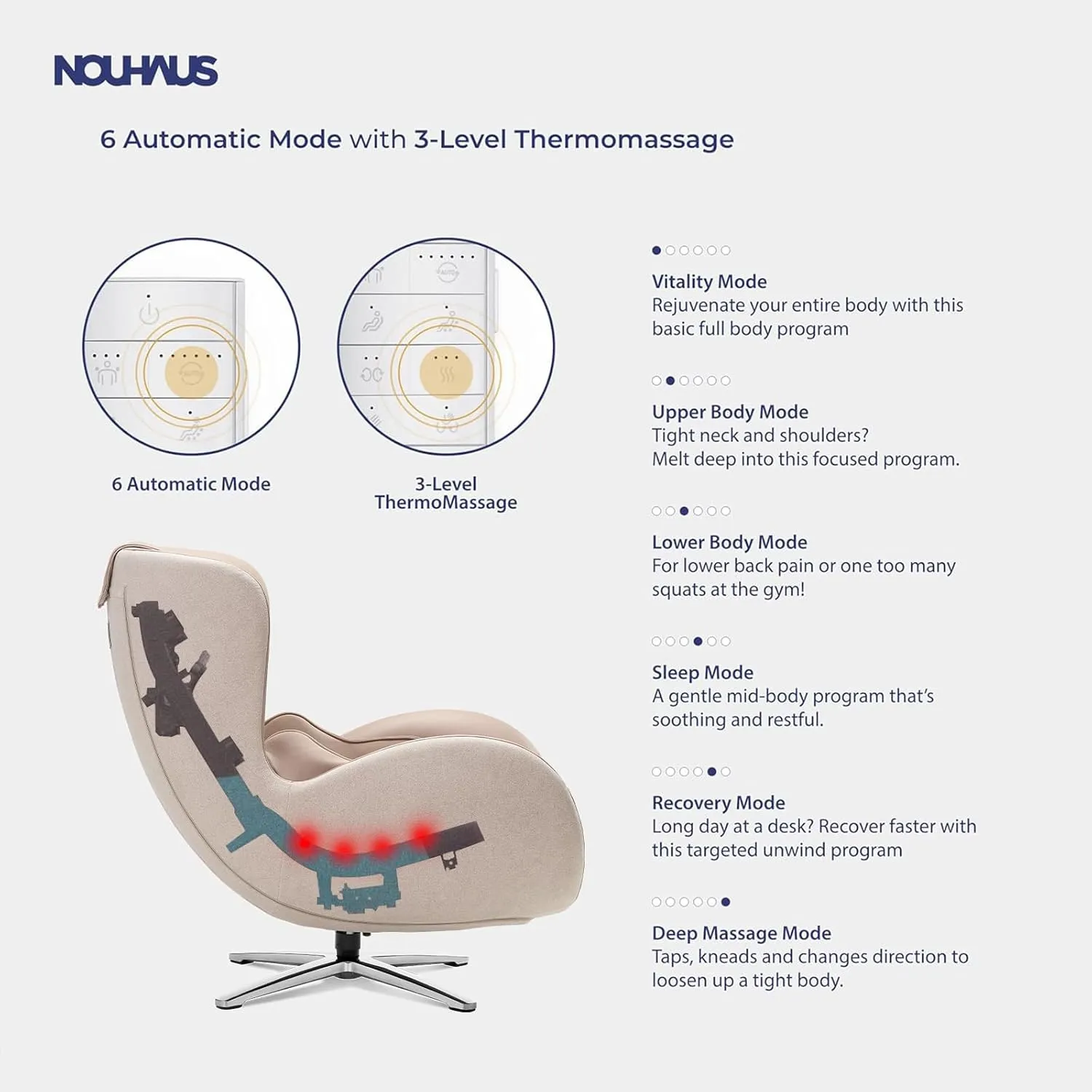 Nouhaus Classic Massage Chair with Ottoman – Mellow Sand Leather Recliner with Percussive Shiatsu Massager, Built-in Speaker & Full Body Spot Massage – Ultimate Comfort for Home & Office