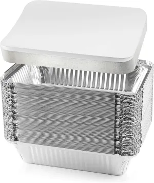 NYHI 8.4" x 5.9" Disposable Aluminum Pans with Lids Foil Containers for Cooking Baking Meal Prep Takeout Heavy Duty Food Storage Pan Trays Freezer Container with Lid
