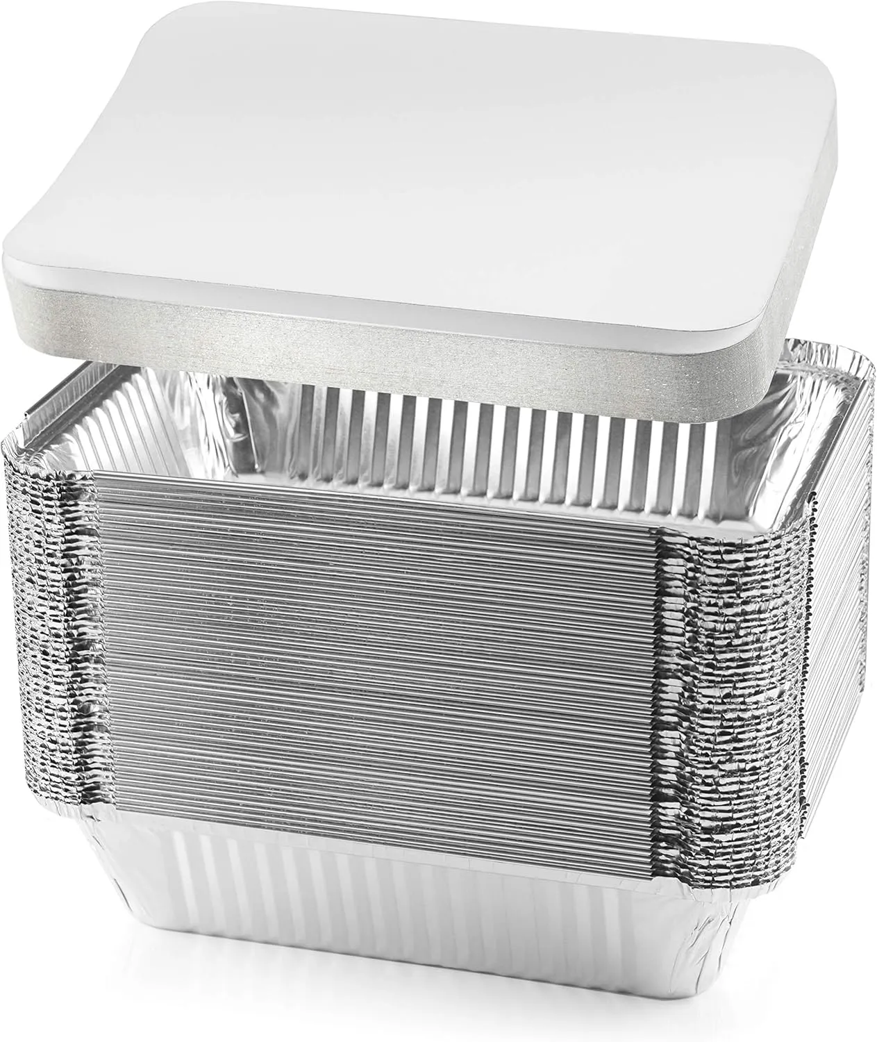 NYHI 8.4" x 5.9" Disposable Aluminum Pans with Lids Foil Containers for Cooking Baking Meal Prep Takeout Heavy Duty Food Storage Pan Trays Freezer Container with Lid