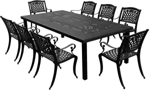 Oakland Living Modern Outdoor Mesh Lattice Aluminum 95-in Black Large Eight Arm Chairs Rectangular Patio Dining Set