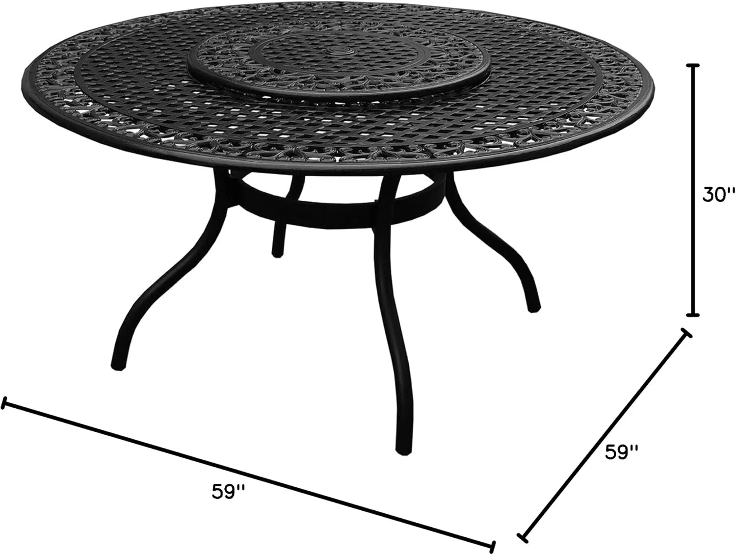 Oakland Living Ornate Outdoor Mesh Aluminum 59-in Black Large Round Patio Dining Table with Lazy Susan