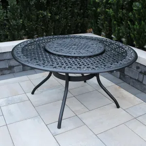 Oakland Living Ornate Outdoor Mesh Aluminum 59-in Black Large Round Patio Dining Table with Lazy Susan