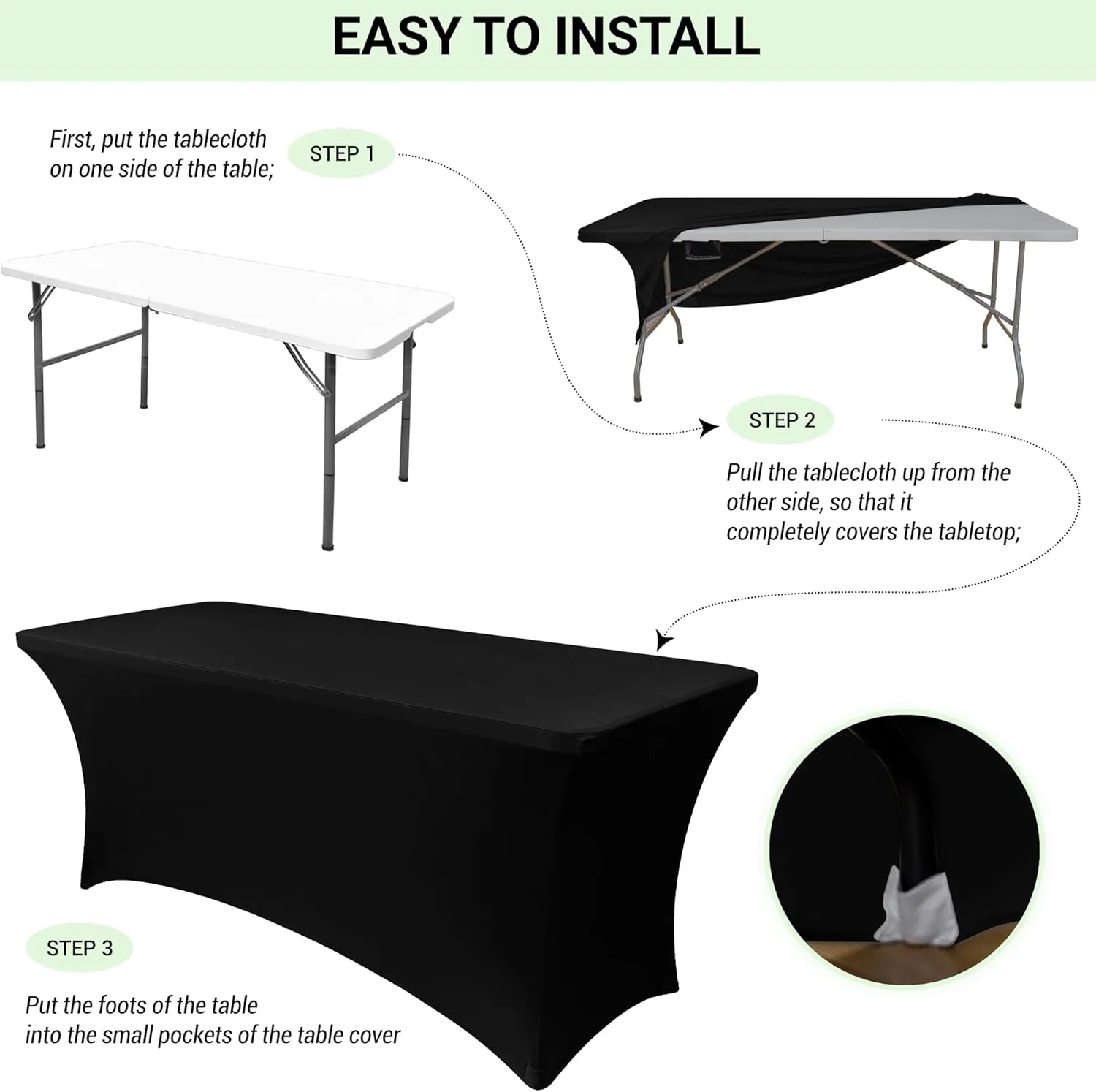 Obstal 6ft Stretch Spandex Table Cover for Standard Folding Tables - 2 Pack Universal Rectangular Fitted Tablecloth Protector for Wedding, Banquet and Party,72L x 30W x 30H Inches, Aqua, 2pc