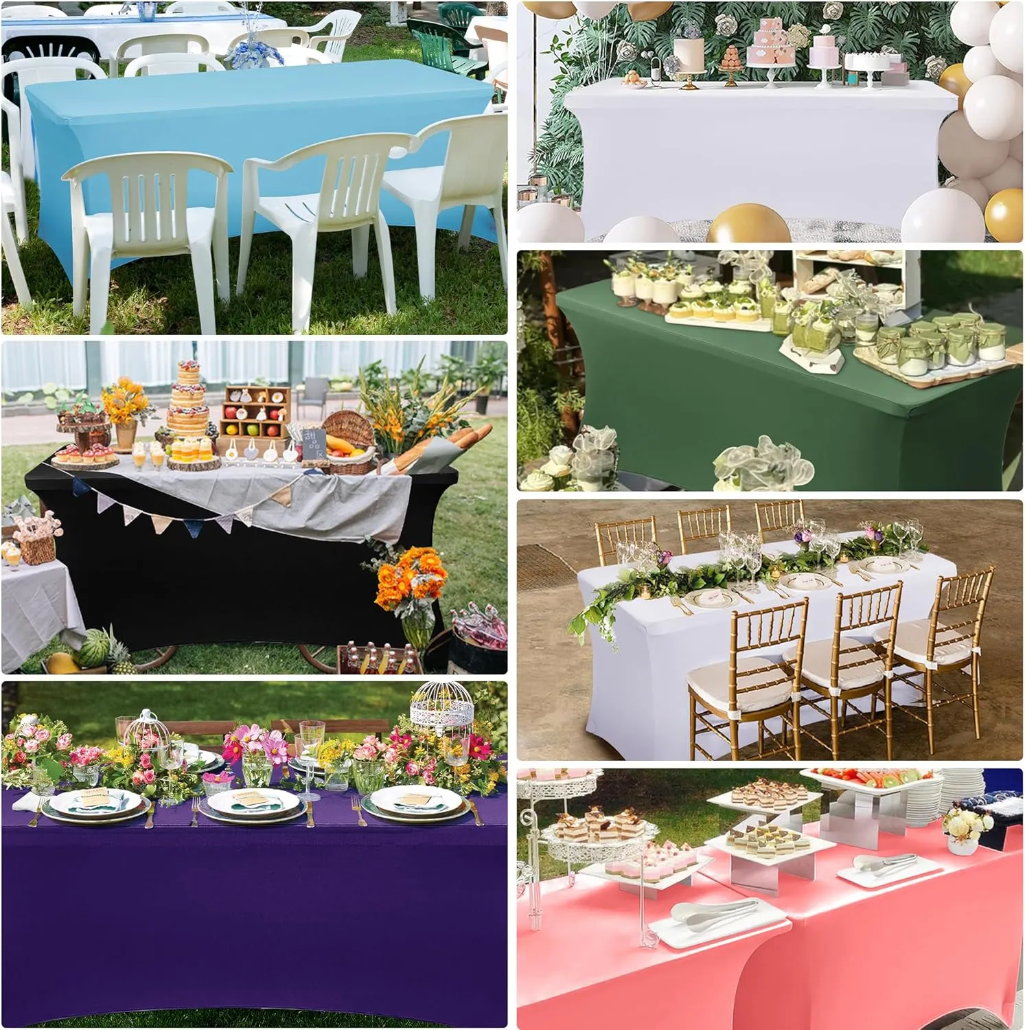 Obstal 6ft Stretch Spandex Table Cover for Standard Folding Tables - Universal Rectangular Fitted Tablecloth Protector for Wedding, Banquet and Party, 72L x 30W x 30H Inches, Dark Pink, 2pc