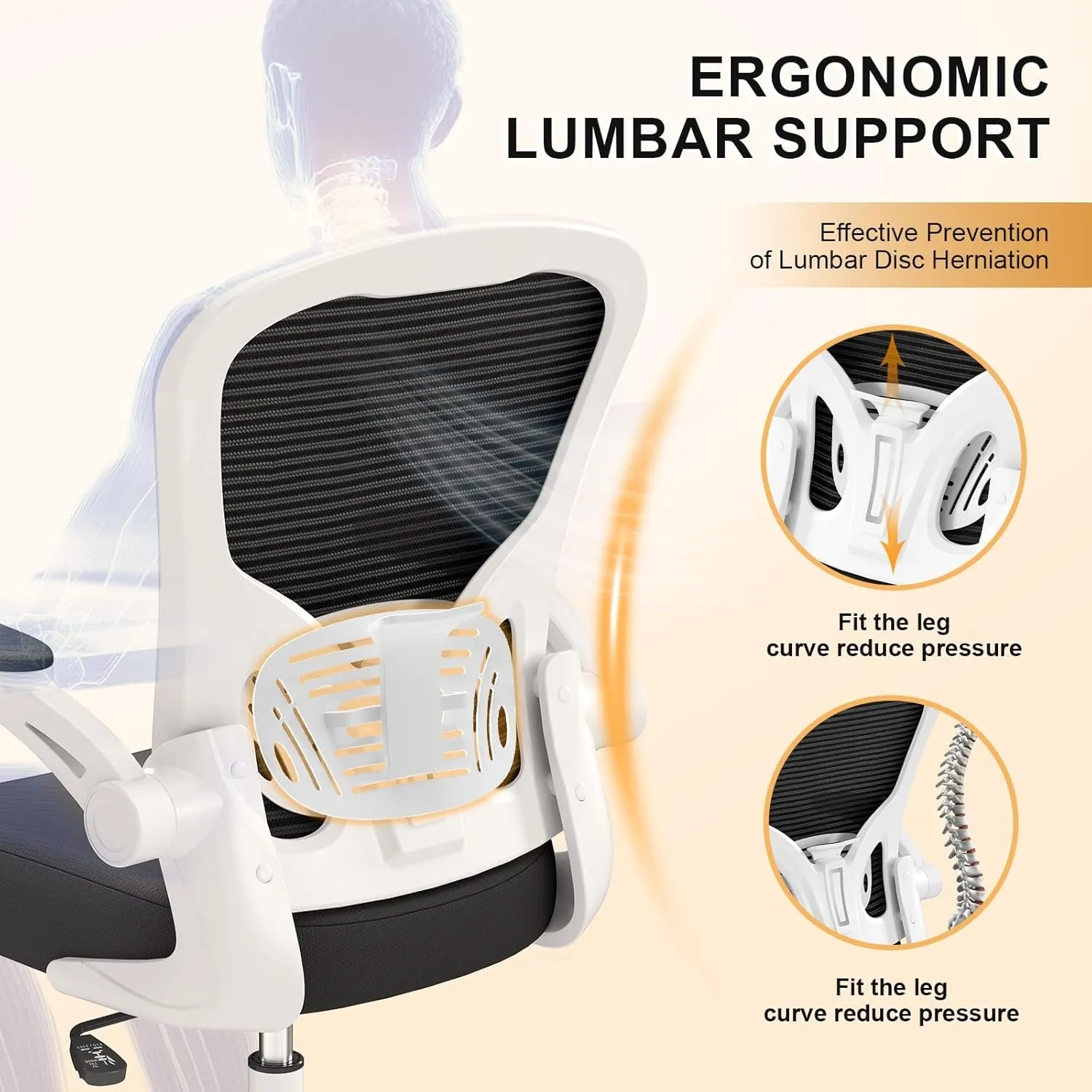 Office Chair, Ergonomic Desk Chairs 330LBS Capacity High Back Mesh Computer Chair with Flip-up Armrests, Comfy Work with Adjustable Lumbar Support, Rolling Swivel Executive Task