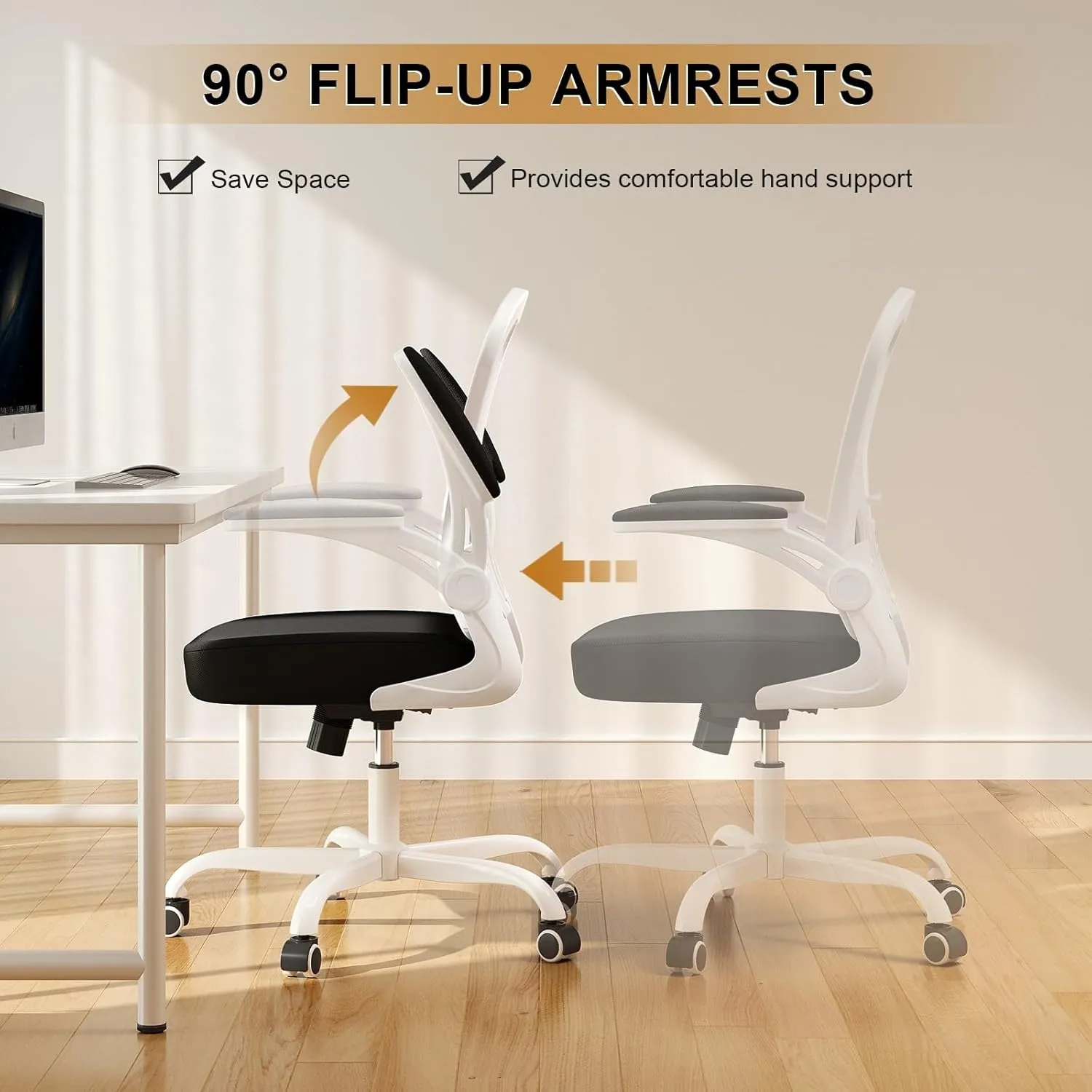Office Chair, Ergonomic Desk Chairs 330LBS Capacity High Back Mesh Computer Chair with Flip-up Armrests, Comfy Work with Adjustable Lumbar Support, Rolling Swivel Executive Task