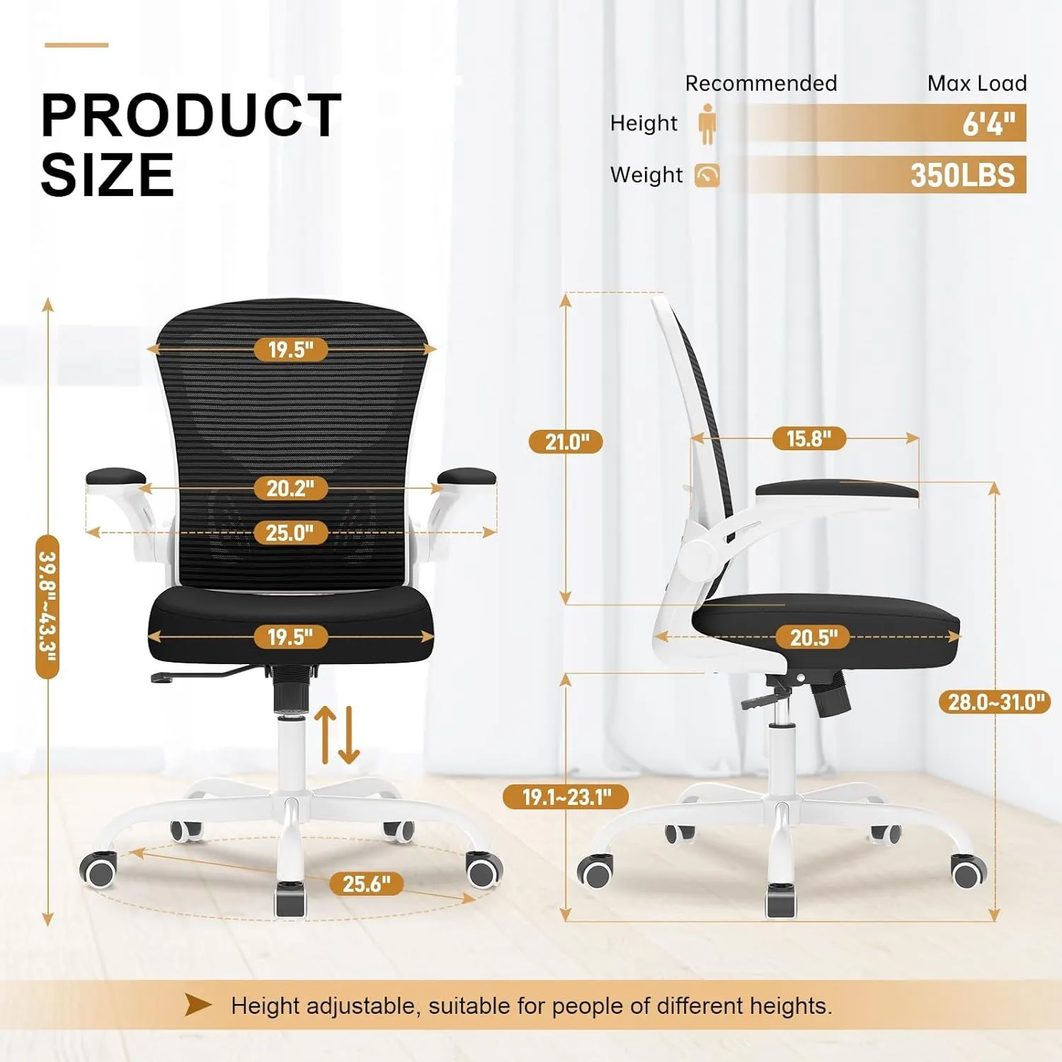 Office Chair, Ergonomic Desk Chairs 330LBS Capacity High Back Mesh Computer Chair with Flip-up Armrests, Comfy Work with Adjustable Lumbar Support, Rolling Swivel Executive Task