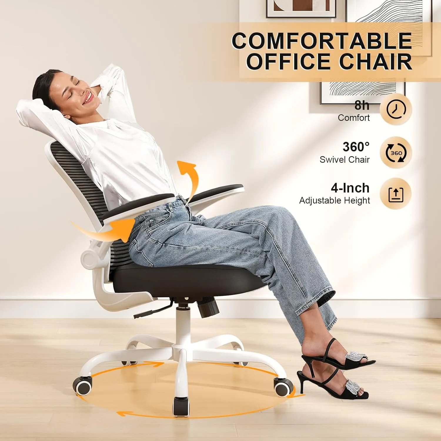 Office Chair, Ergonomic Desk Chairs 330LBS Capacity High Back Mesh Computer Chair with Flip-up Armrests, Comfy Work with Adjustable Lumbar Support, Rolling Swivel Executive Task